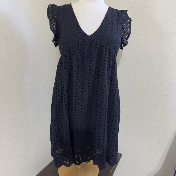 Southern Fried Chics Dresses & Skirts - Southern Fried Chics Mini Dress Black Sz Small Babydoll Eyelet Pockets Cotton